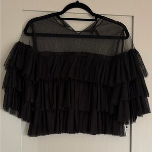 San Joy Sheer Black Layered Crop Top size Large